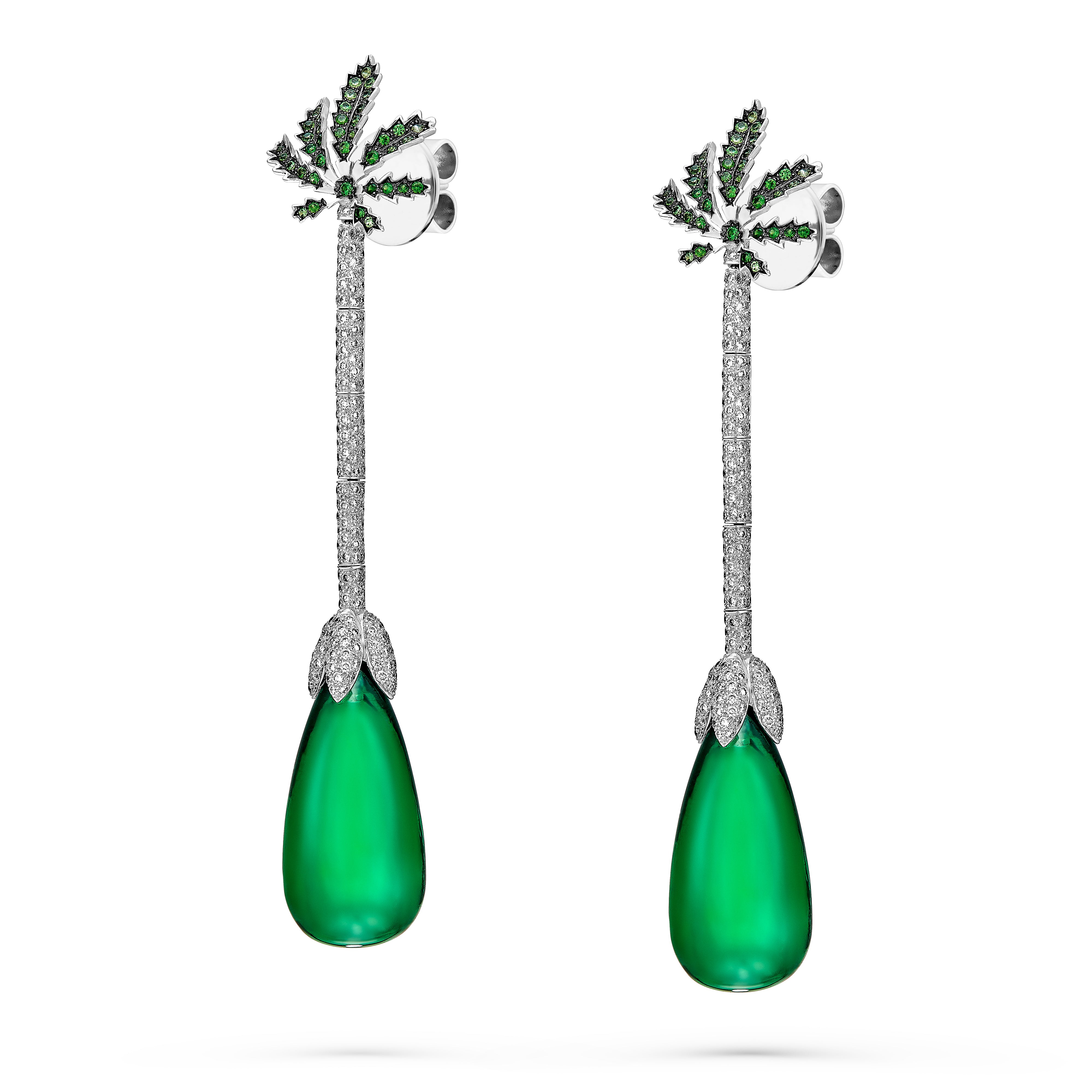 Earrings Leaf Emerald