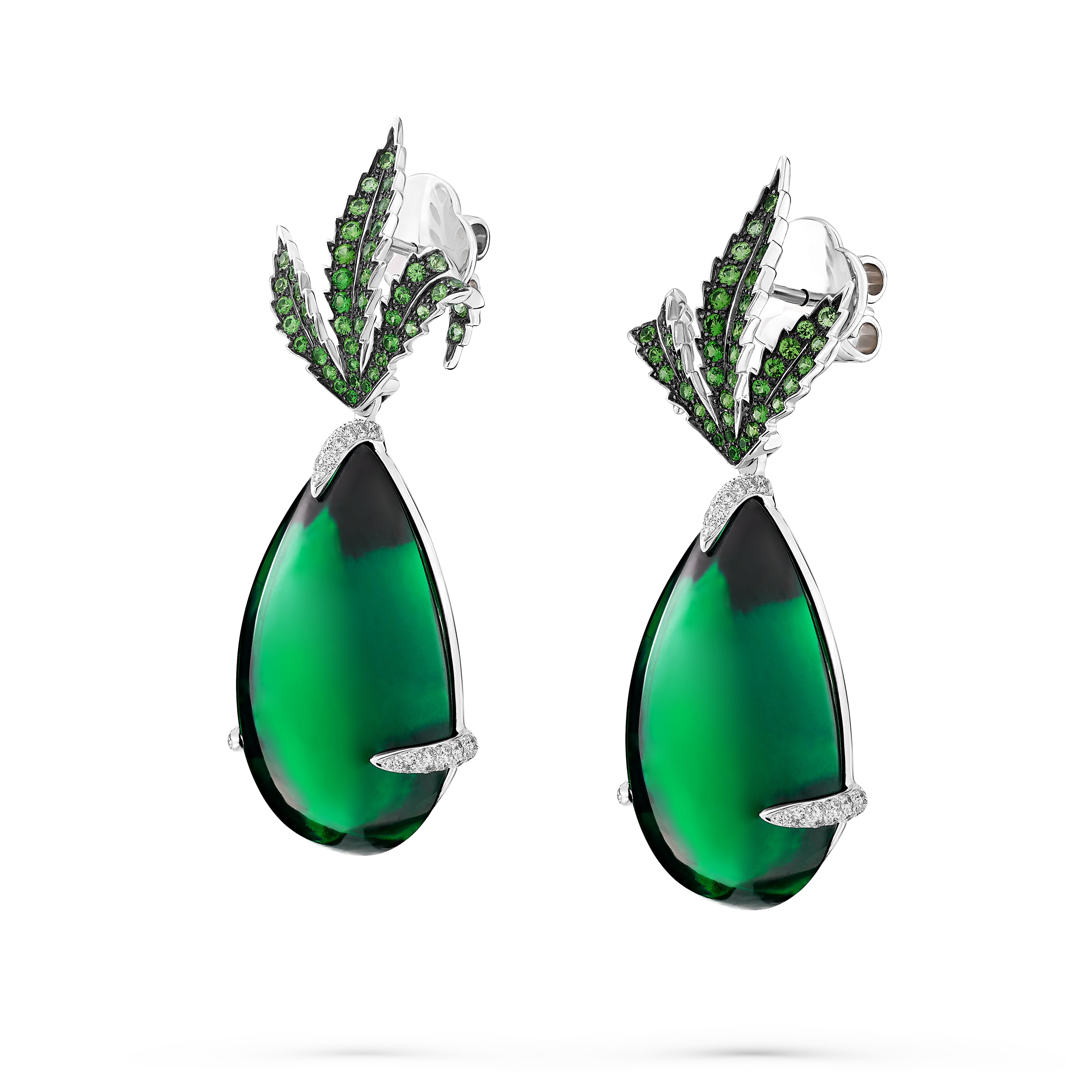Earrings Leaf Emerald