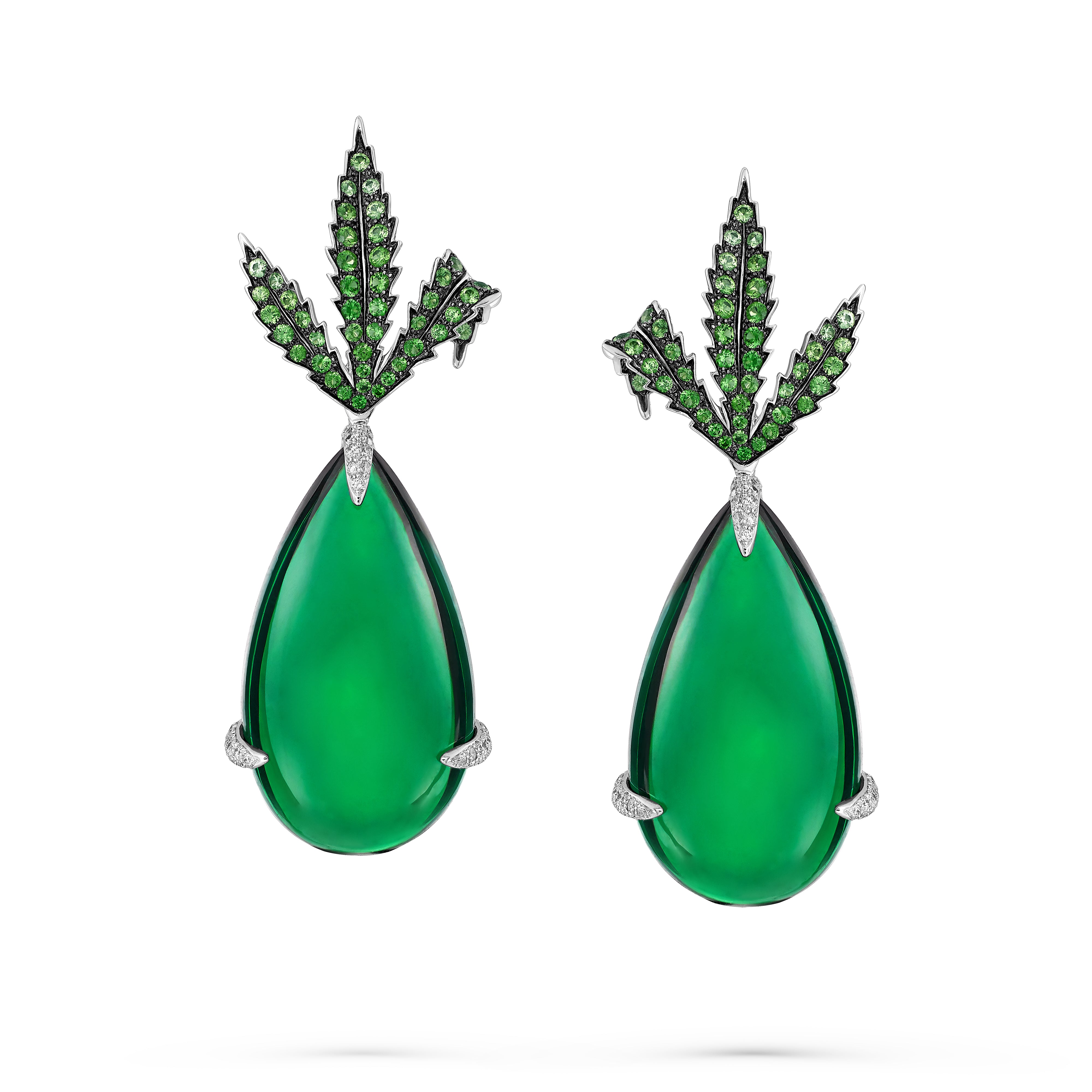 Earrings Leaf Emerald
