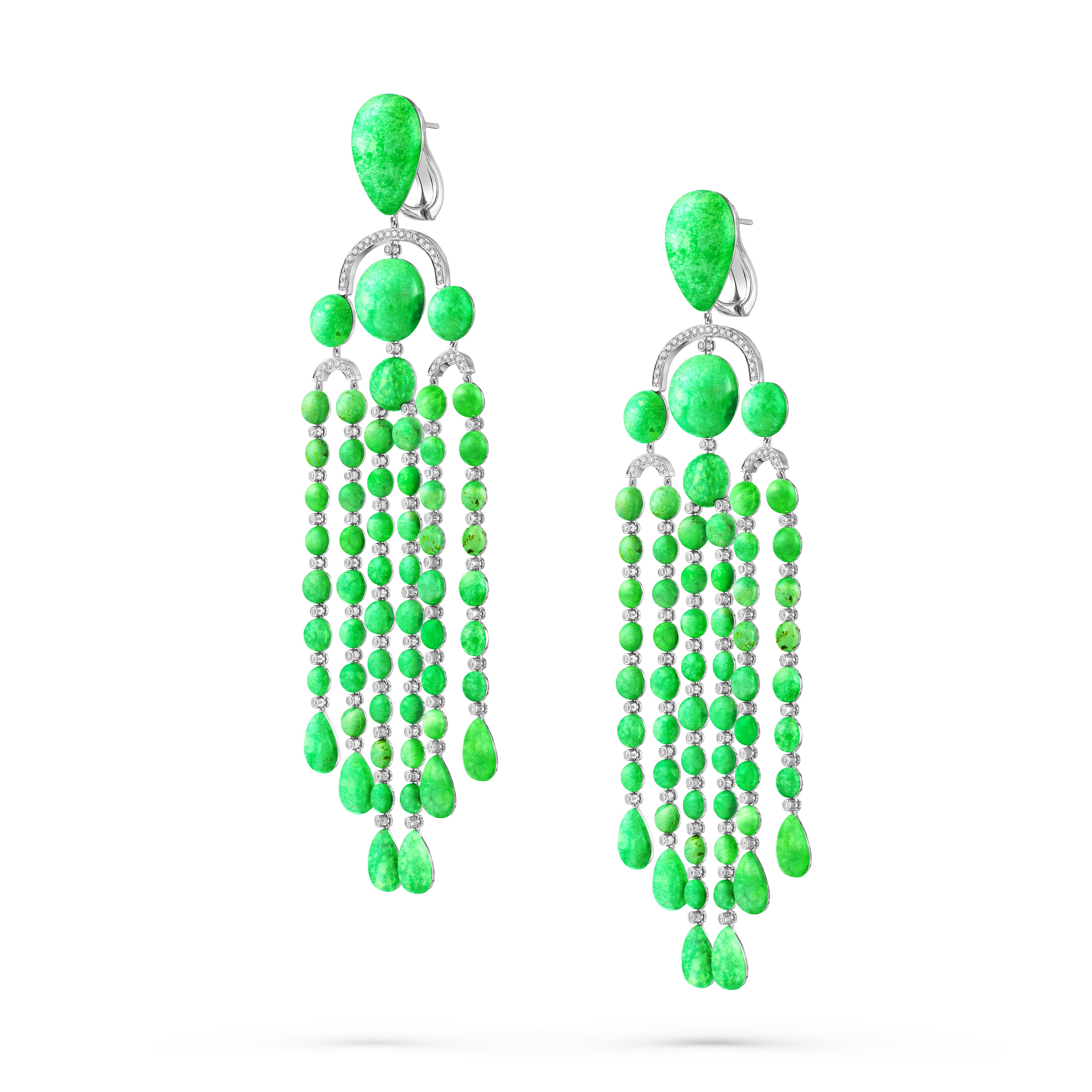 Earrings Chandelier Green Turquoise Long