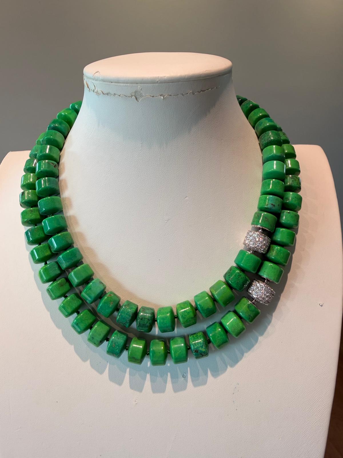 Necklace set Barrel Green Turquoise with bracelet