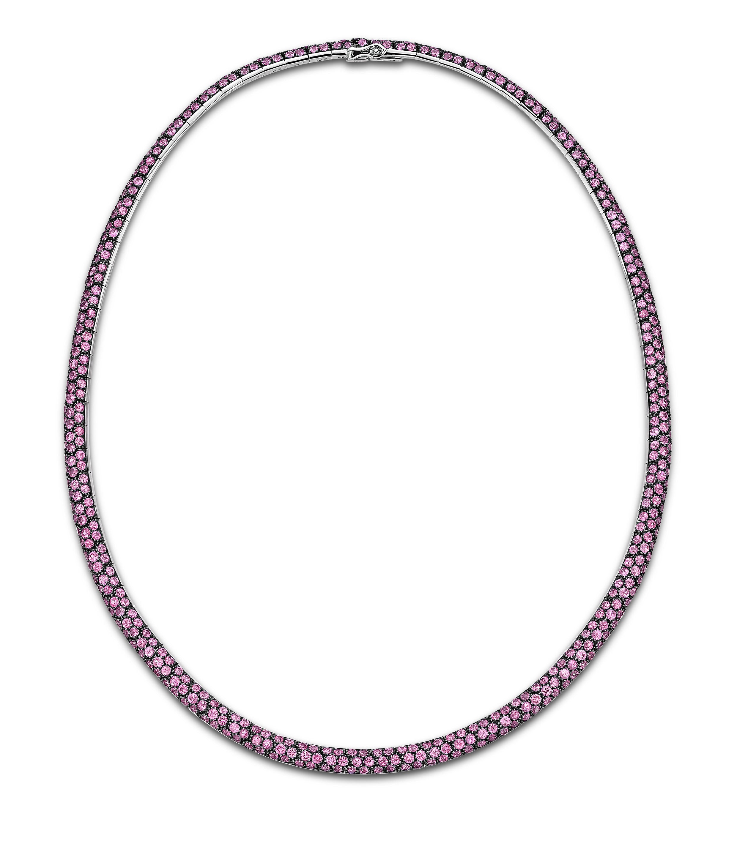 Necklace Curved Pavé Pink Sapphire