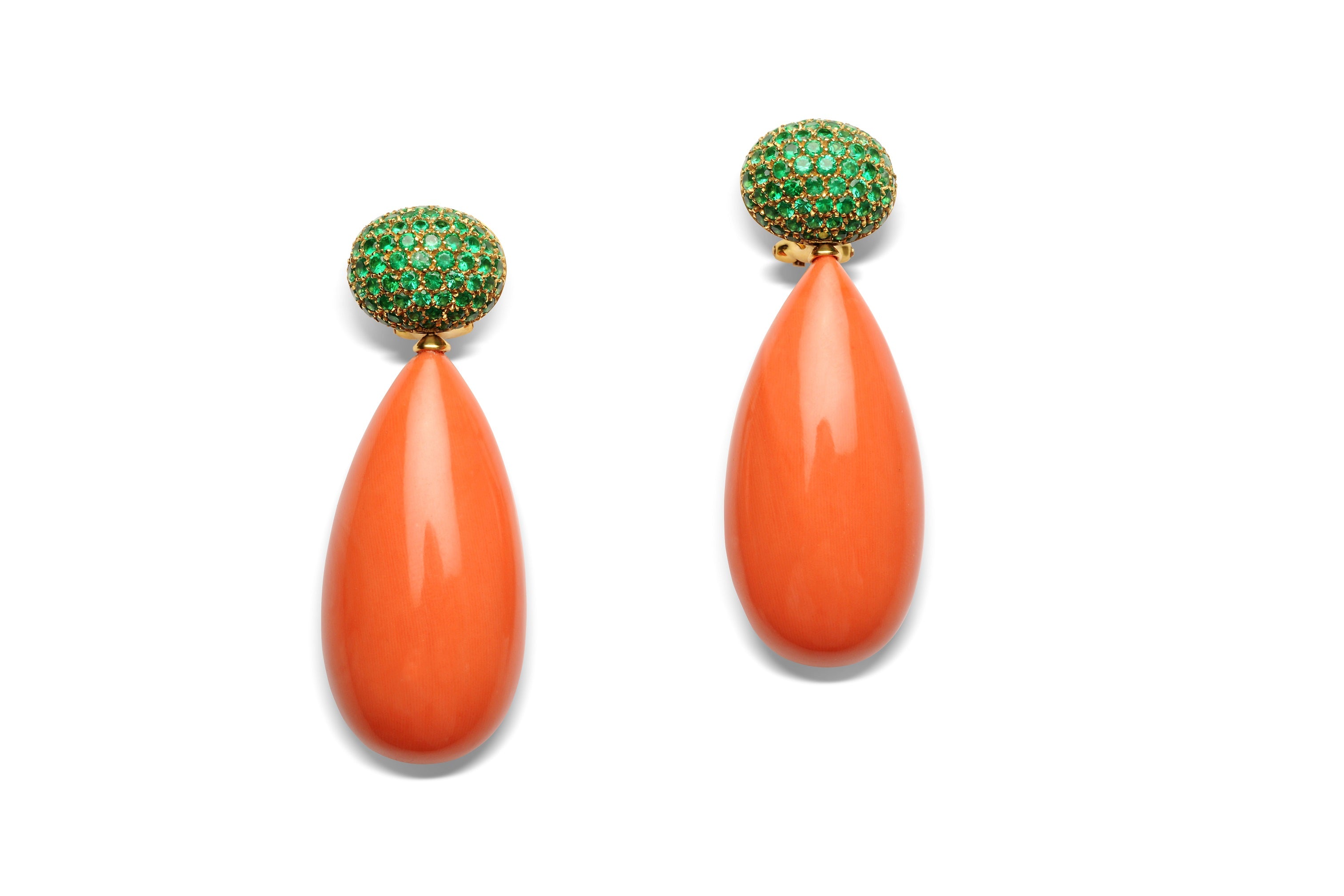 Earrings Coral and Emerald