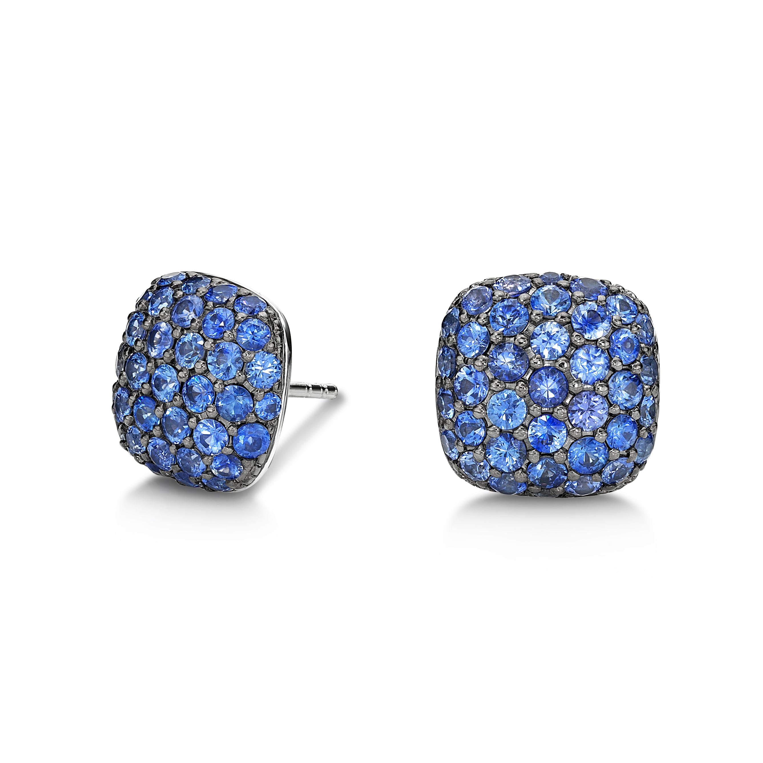 Earrings Cushion Wide Blue Sapphire