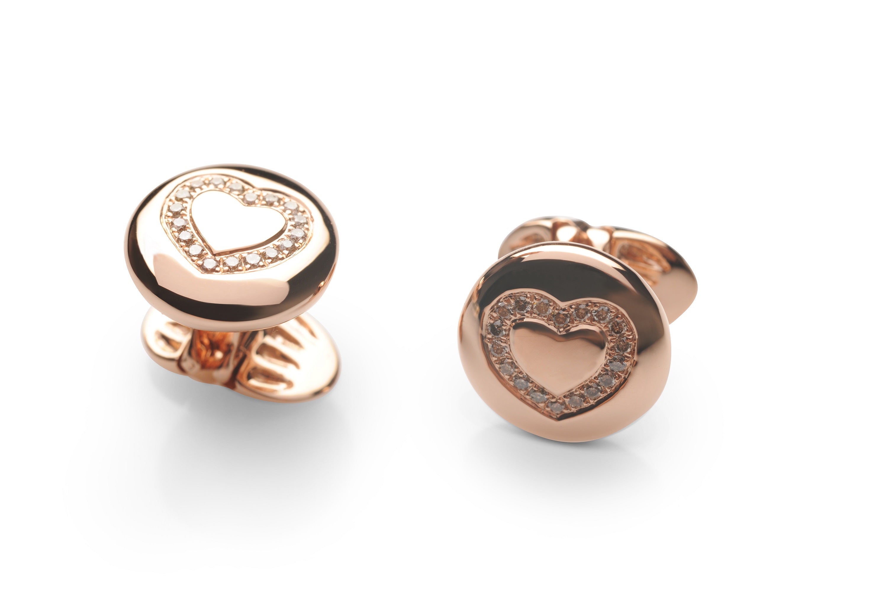 Cufflinks Round With Heart Brown Diamond