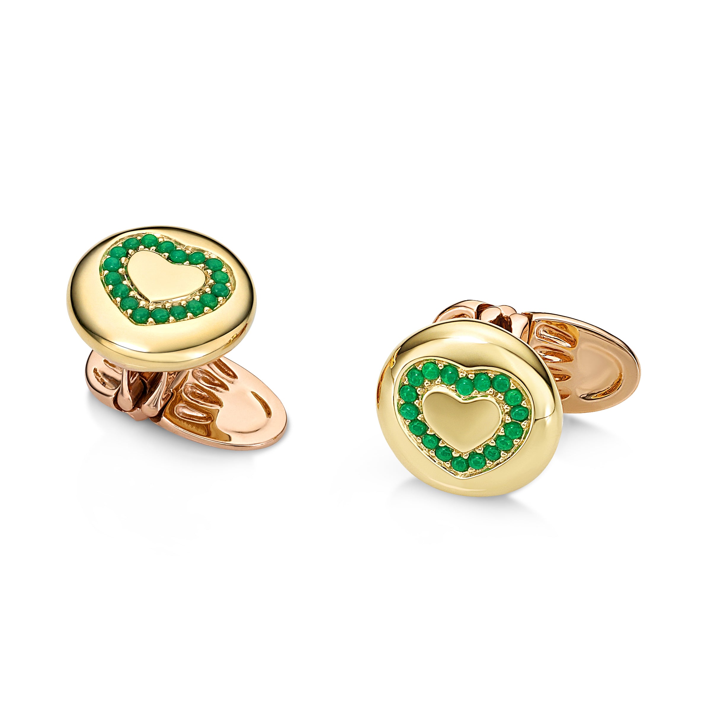 Cufflinks Round with Heart Green Turquoise