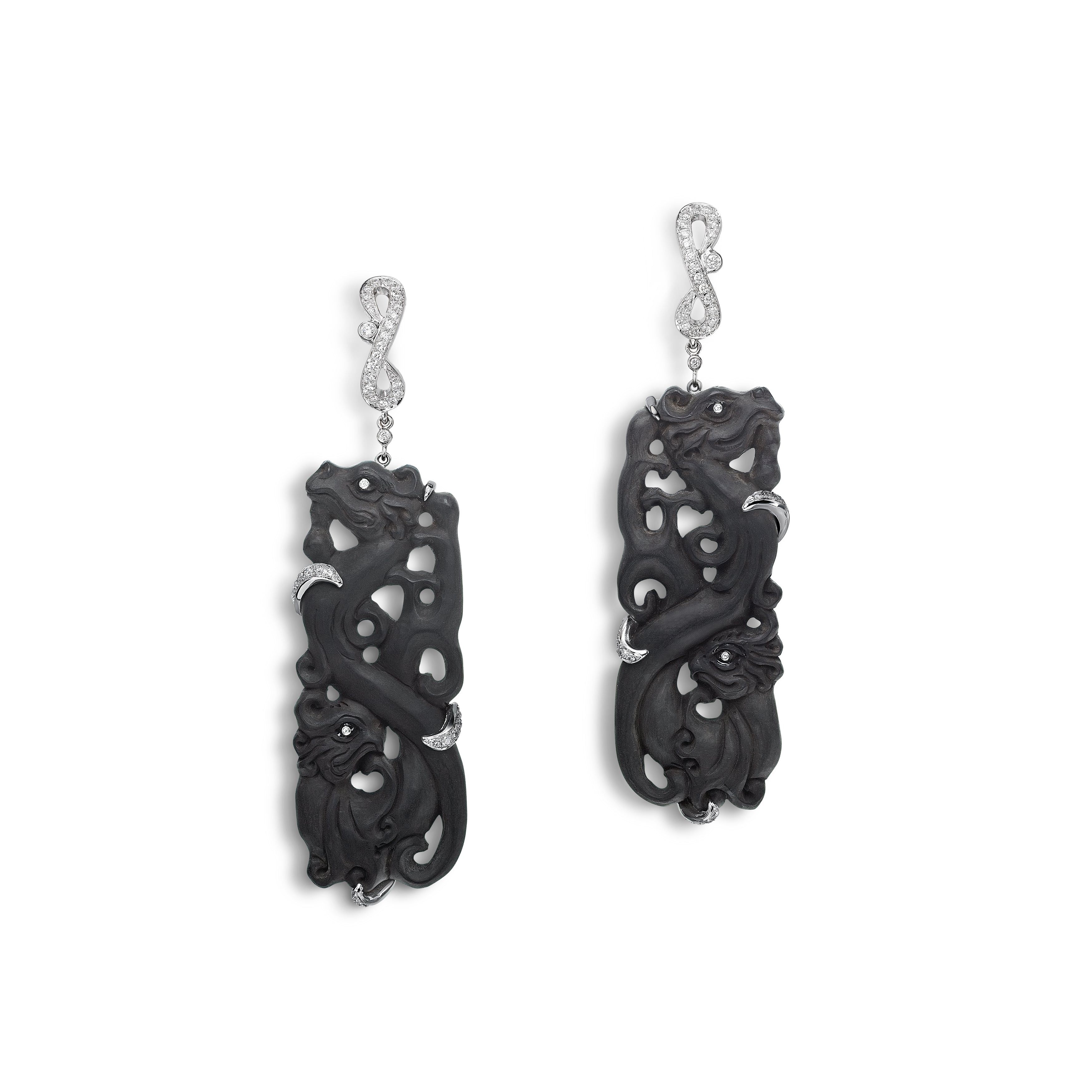 Earrings Carved Phoenix JET