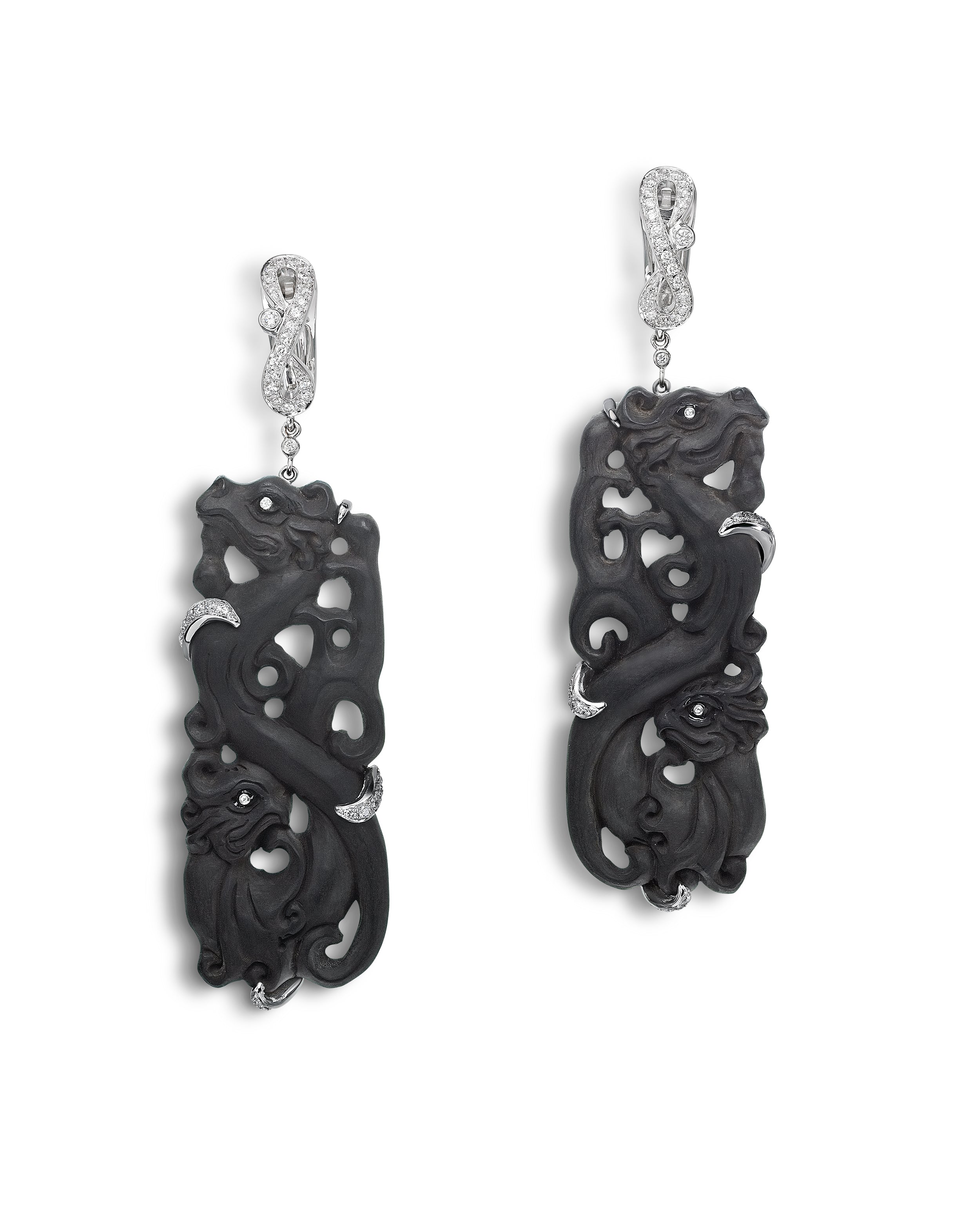 Earrings Carved Phoenix JET