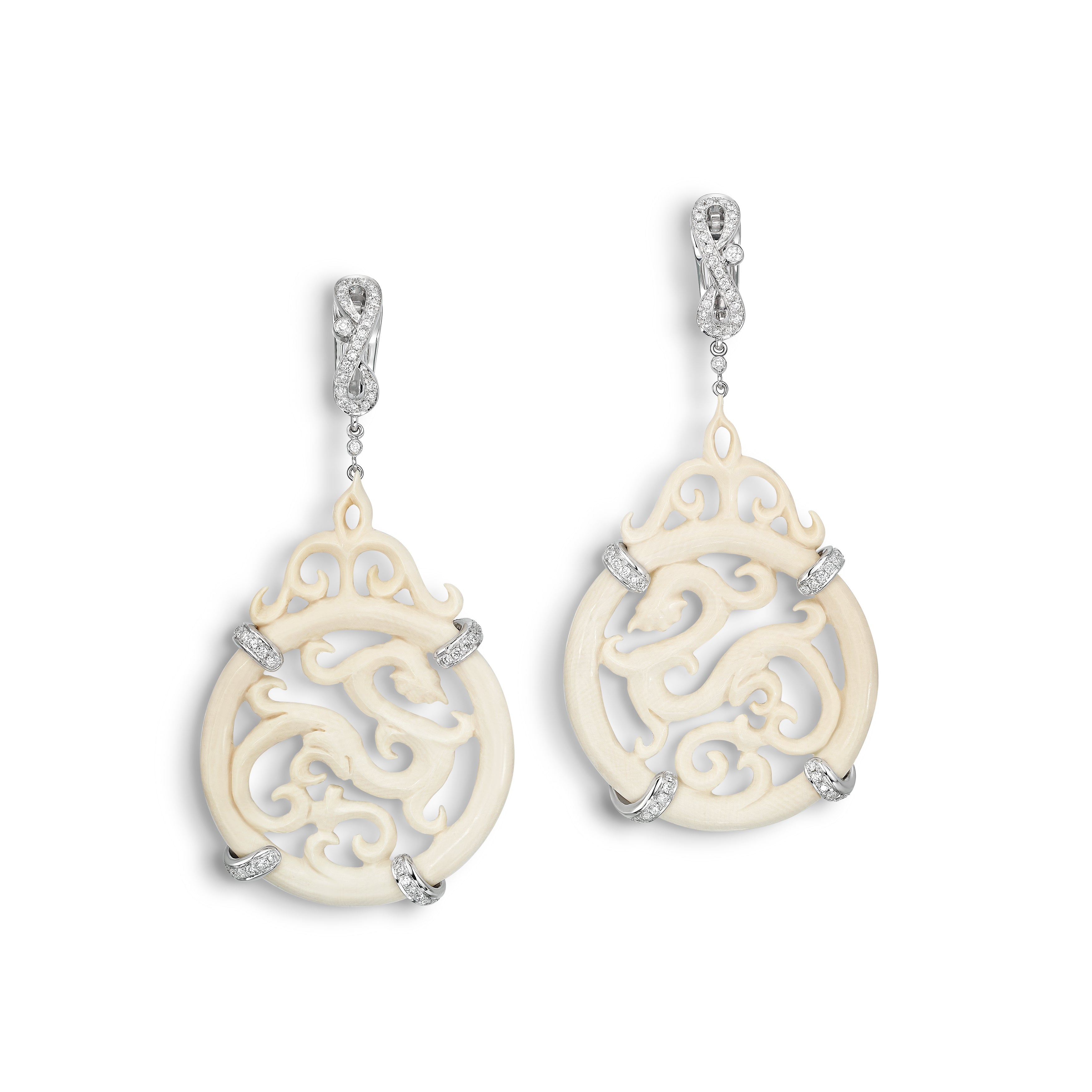 Earrings Carved Lioness Mammoth