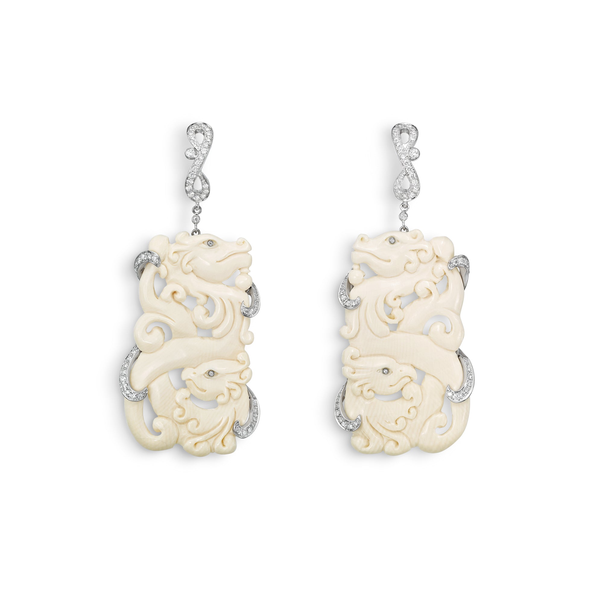 Earrings Carved White Phoenix Mammoth