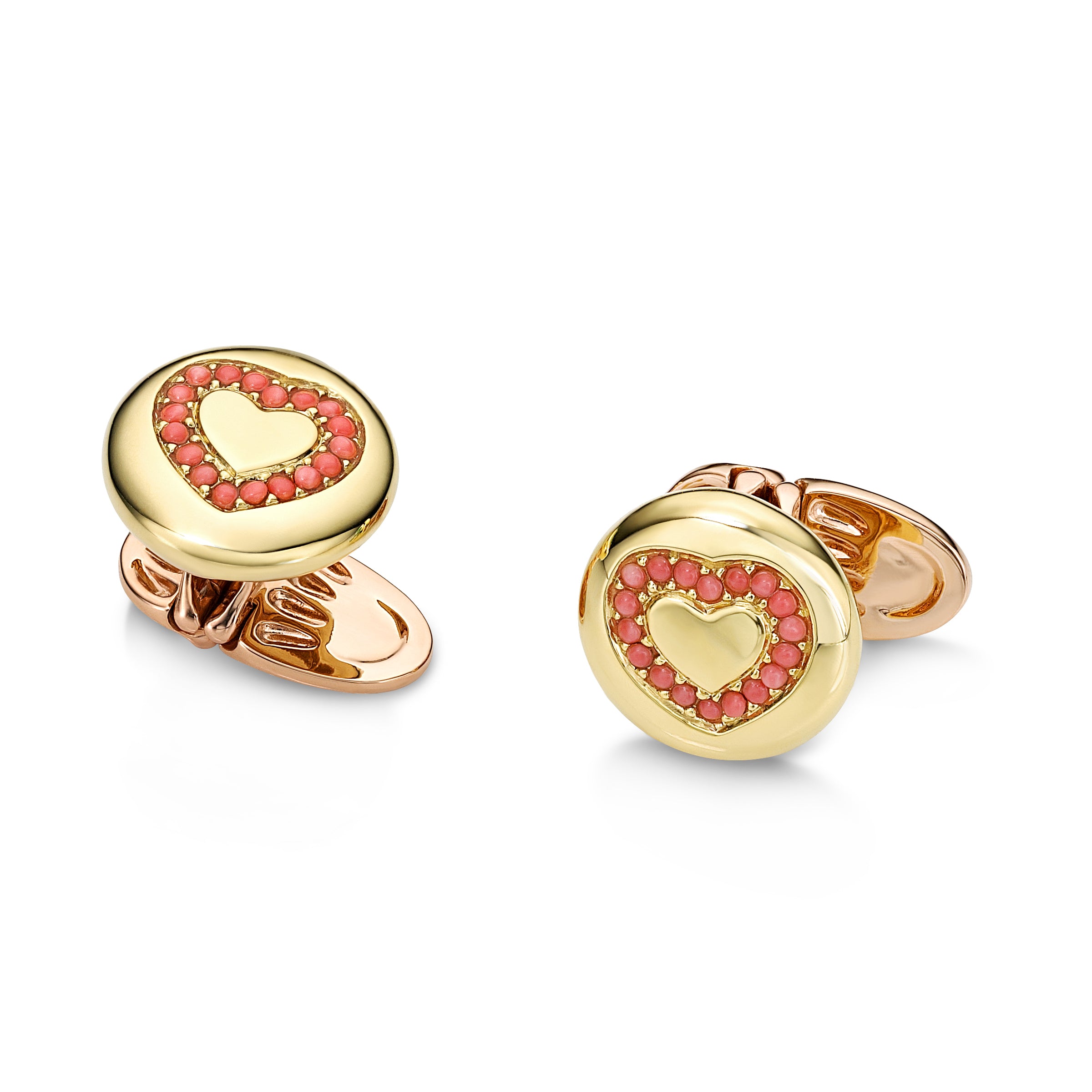Cufflinks Round with Heart Coral