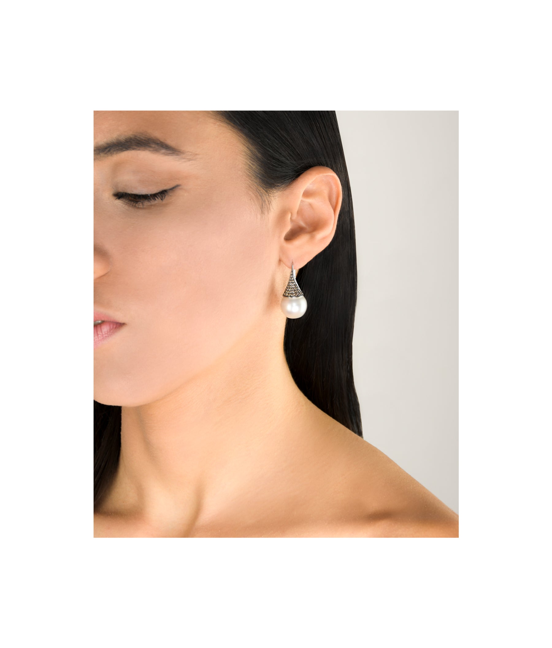 Earrings Waterfall Pearl and Brown Diamond