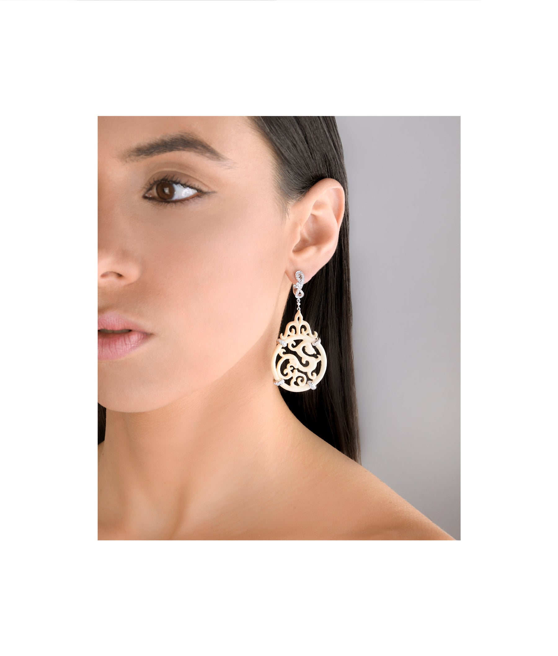 Earrings Carved Lioness Mammoth