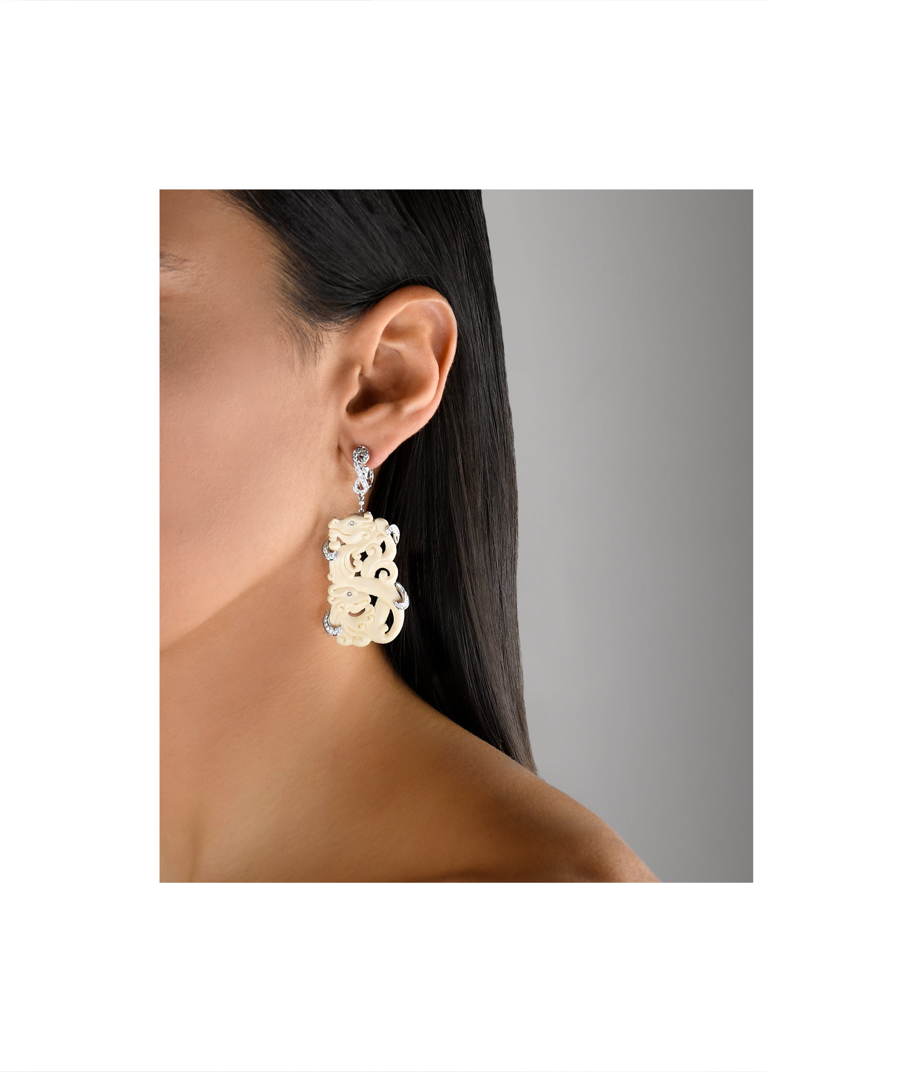 Earrings Carved White Phoenix Mammoth