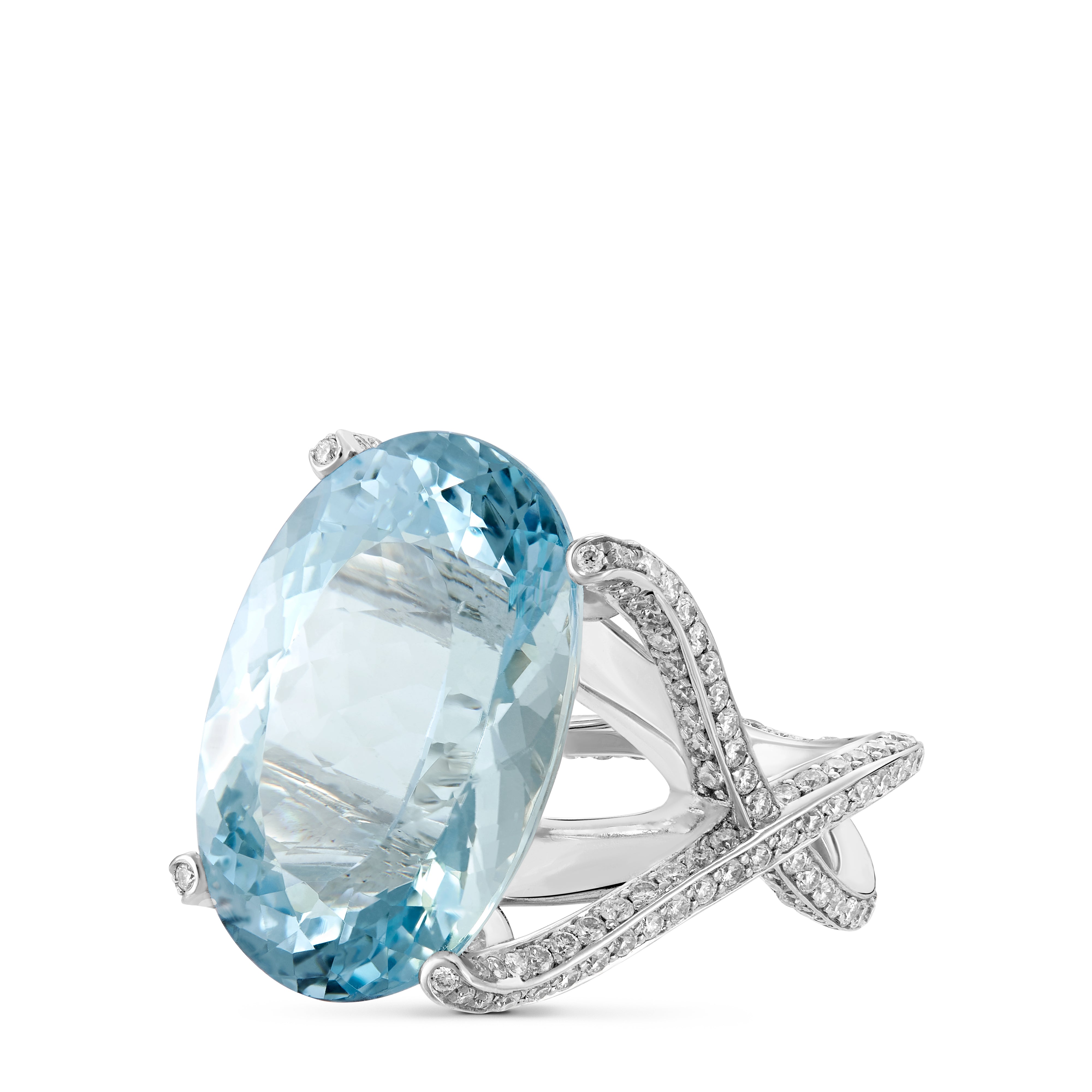 Ring Diamond And Aquamarine #53,5