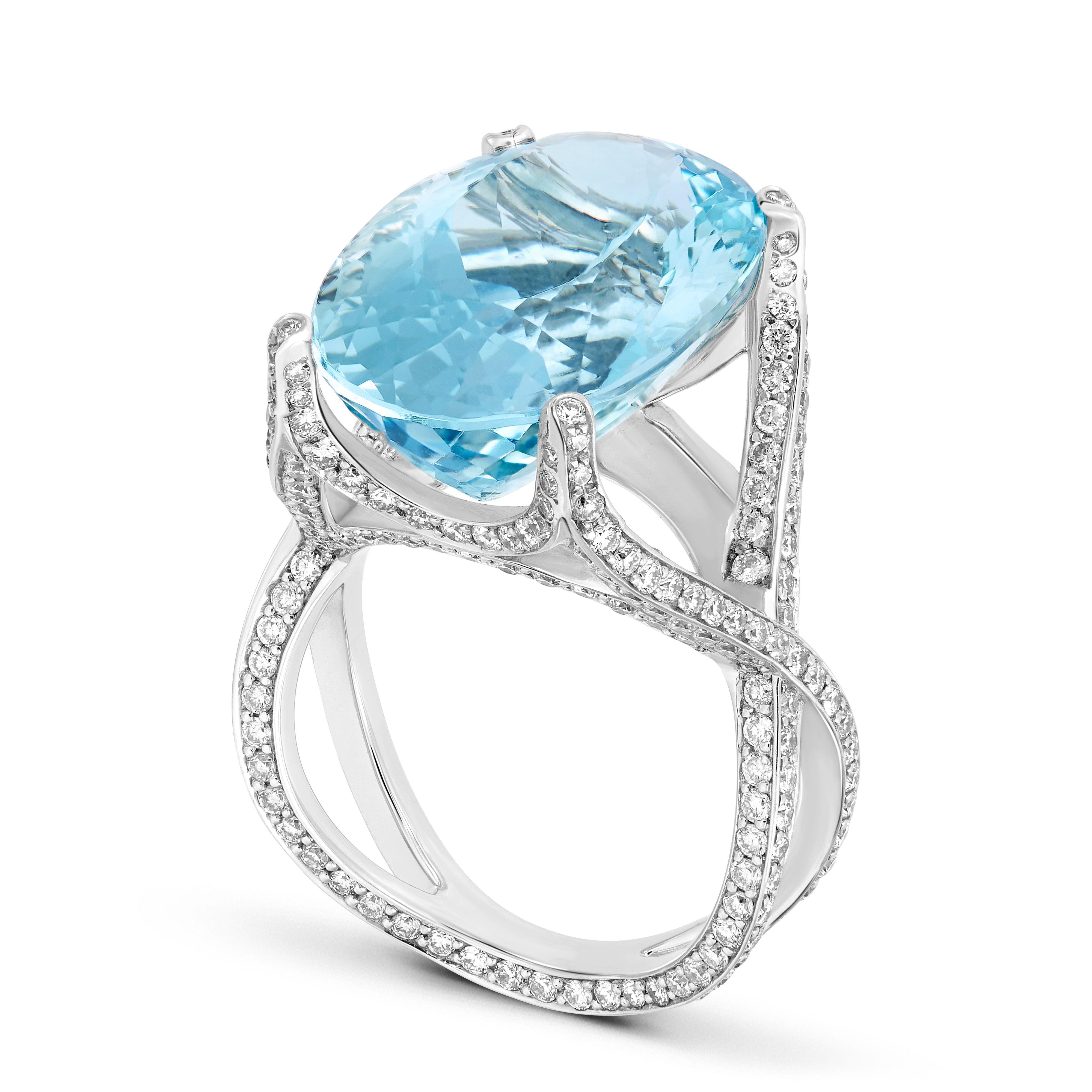 Ring Diamond And Aquamarine #53,5