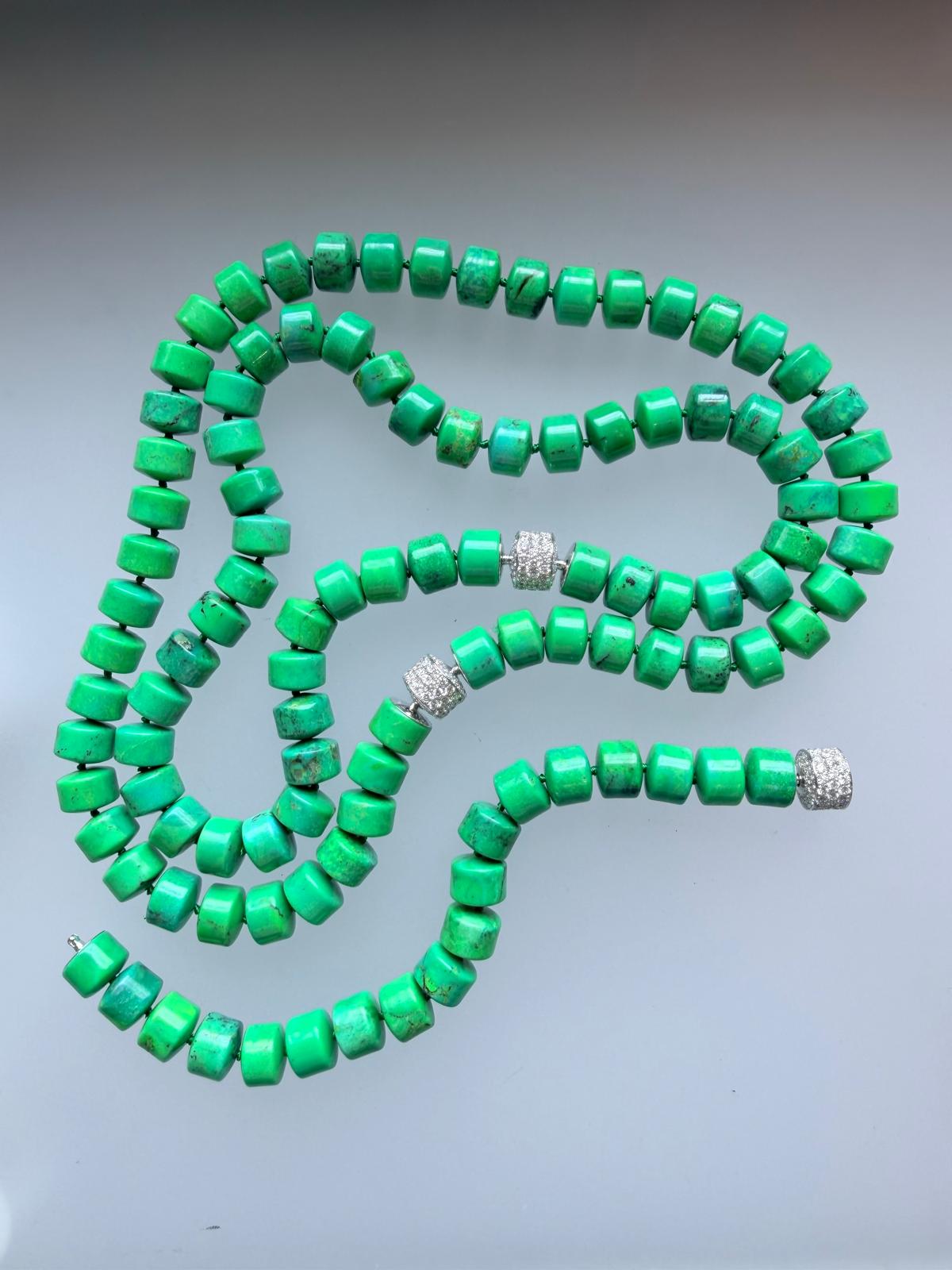 Necklace set Barrel Green Turquoise with bracelet