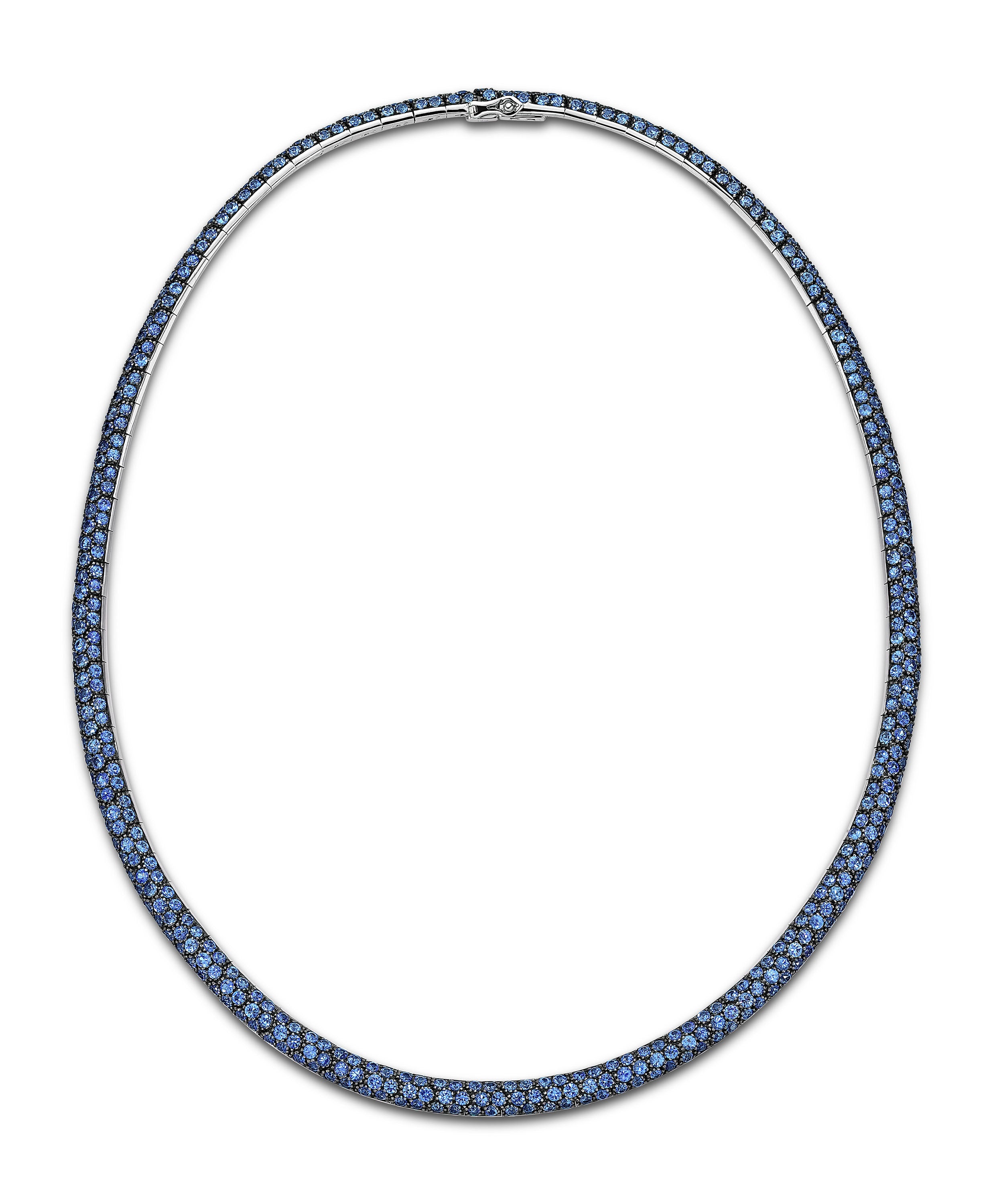 Necklace Curved Pavé Blue Sapphire