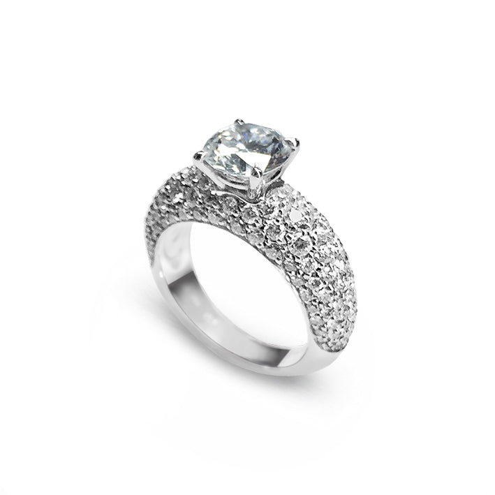 Ring Solitaire 1,80ct Pavé Diamond #54,5