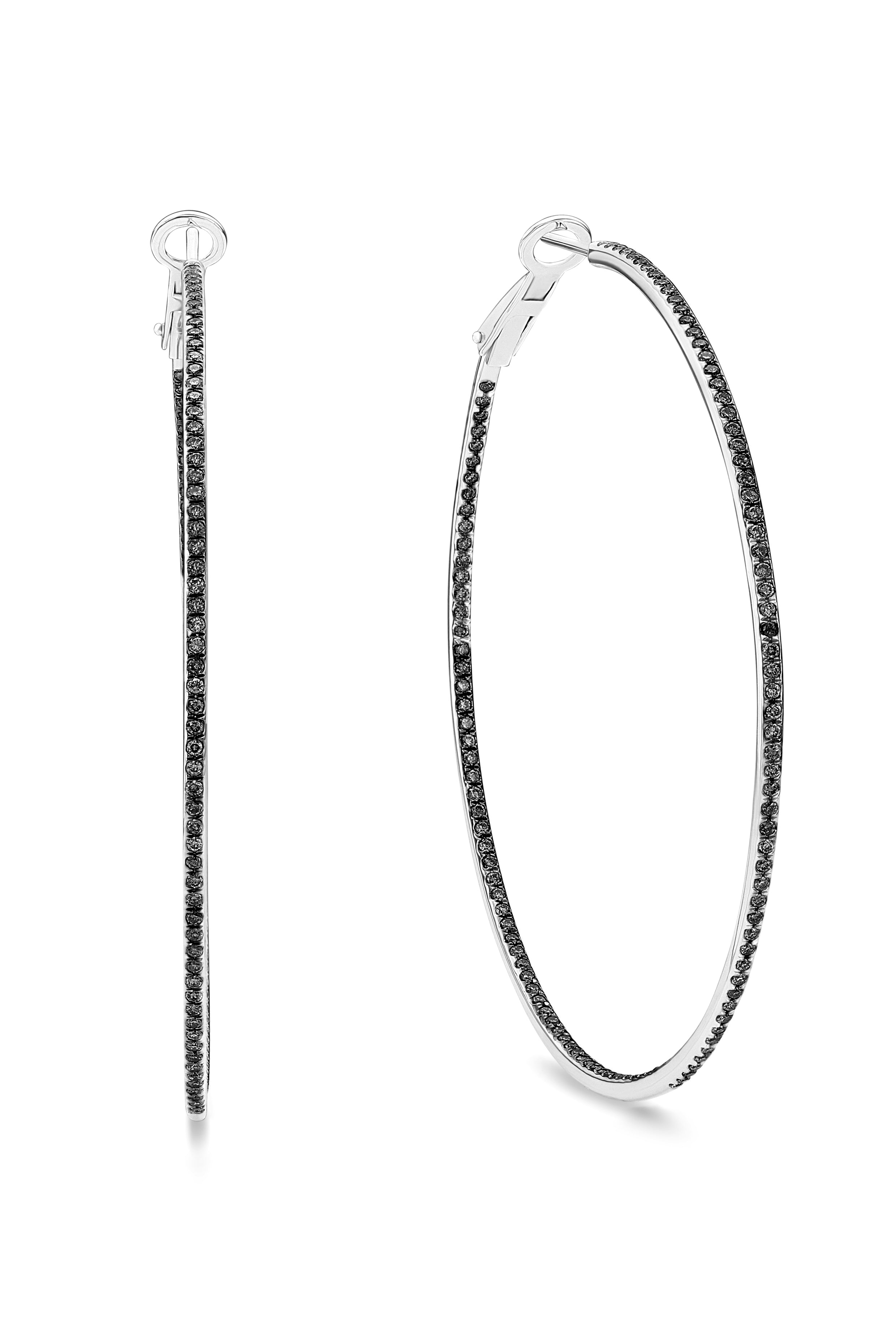 Earrings Thin Hoops Black Diamond