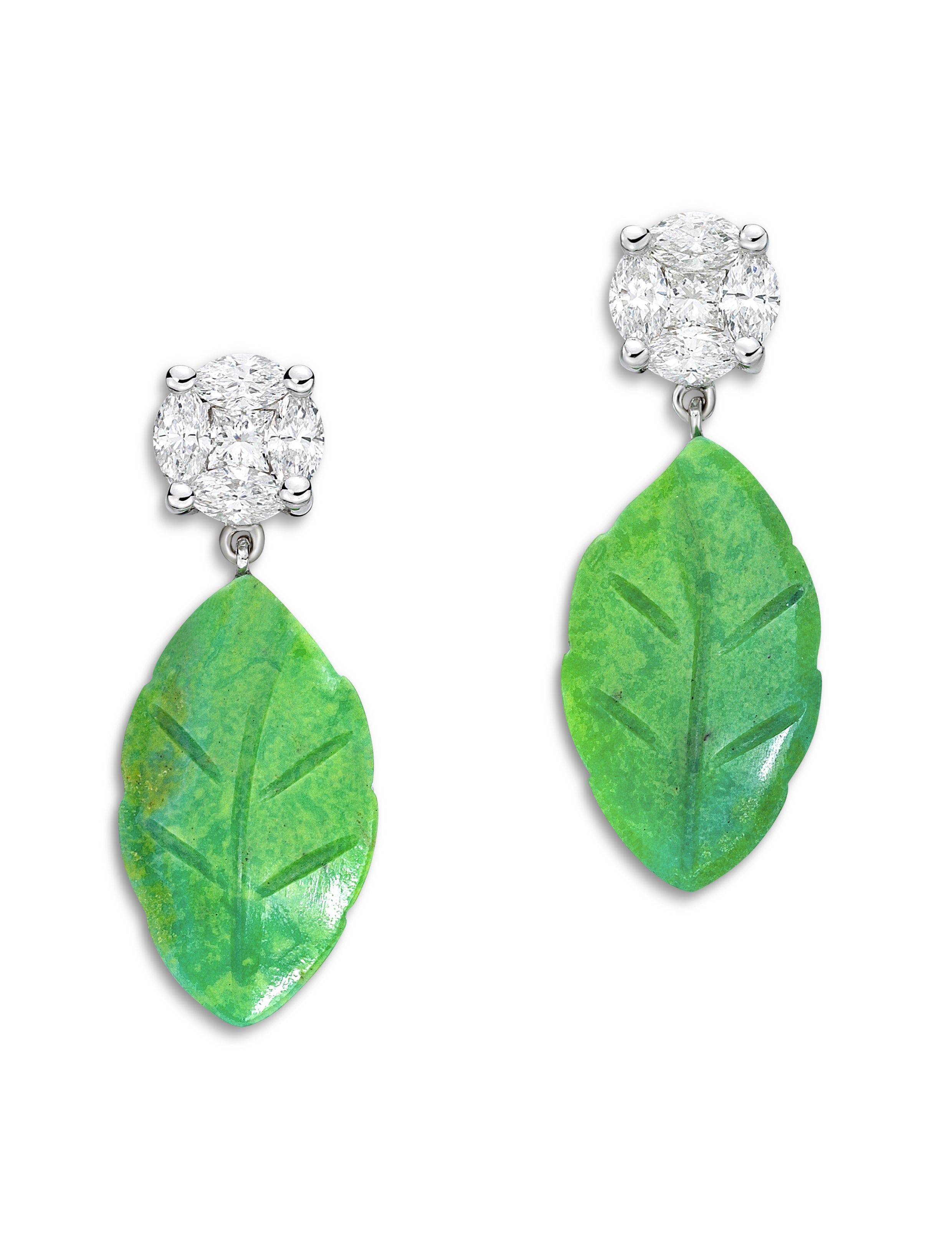 Earrings Studs Persian Leafs Green Turquoise